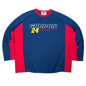 Vintage Jeff Gordon 24 Long Sleeve Shirt Size XL Blue Red NASCAR Racing Graphic